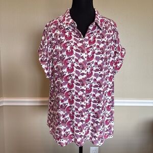 Lucky Brand Floral Paisley Button Down Top Size L Boho Lightweight